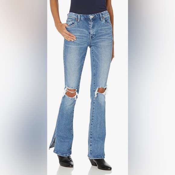 NWT Blank NYC High Rise Distressed Flare Jeans in Medium Blue - Size 14 / 32 - Picture 2 of 6